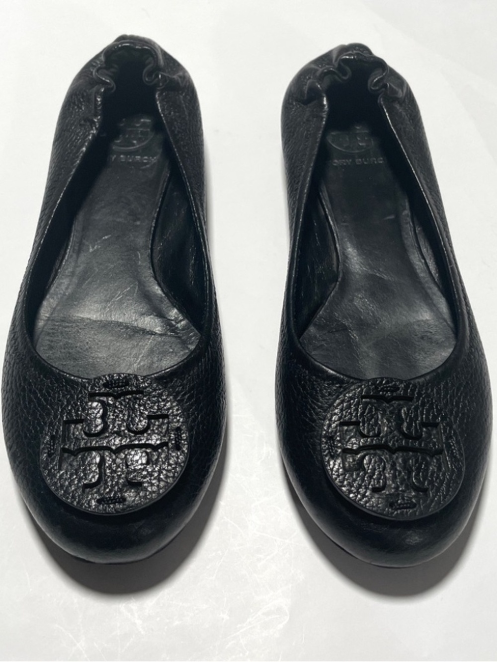 TORY BURCH Peva Ballet Flats Shoes Black Pebbled Leather Size 8.5.